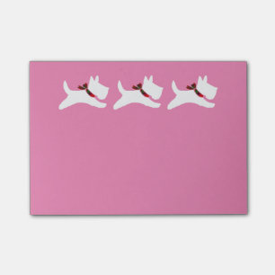 3 weiße Scotties personifizieren Post-it Klebezettel