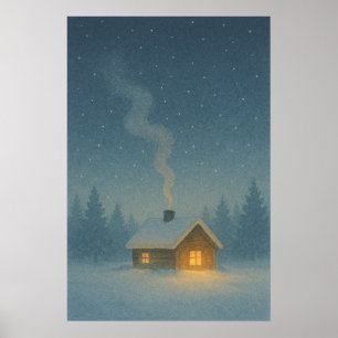 3. Winter, Berghüttenlicht, saisonale Printwerbung Poster