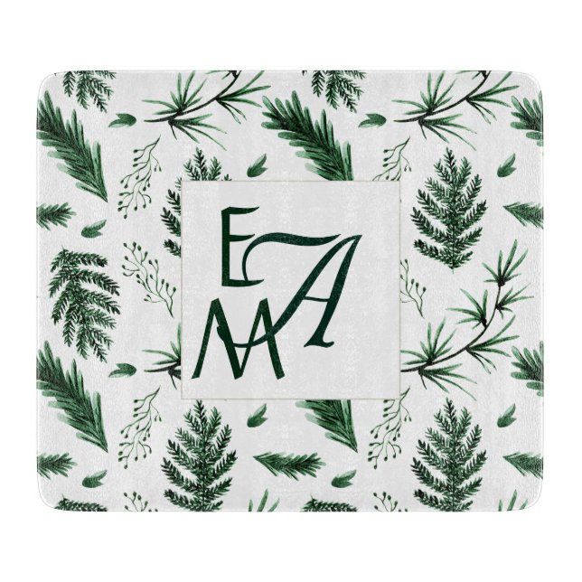 3 Wohngestaltung für Monogram Forest Green Blätter Schneidebrett (Vorderseite)