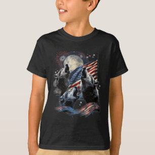 3 Wolf Mond 4. Juli Amerikanische Flagge Heulendes T-Shirt
