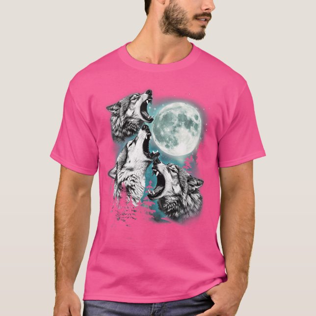 3 Wolf Moon Howling Wolf Head Funny Wolves T-Shirt (Vorderseite)