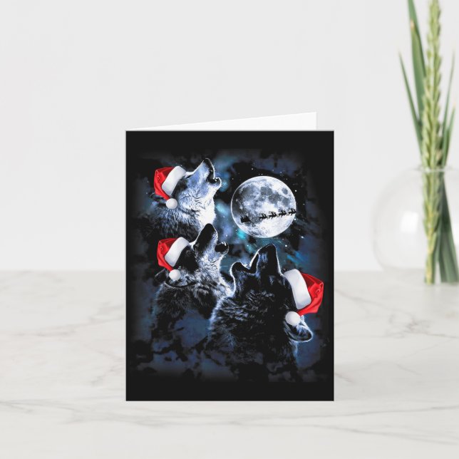 3 Wölfe heulen unter dem Mond Weihnachten Santa Wo Karte (Vorderseite)