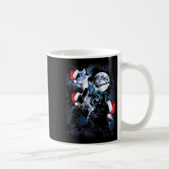 3 Wolves Howling Under Moon Christmas Santa Wolf L Kaffeetasse (Rechts)