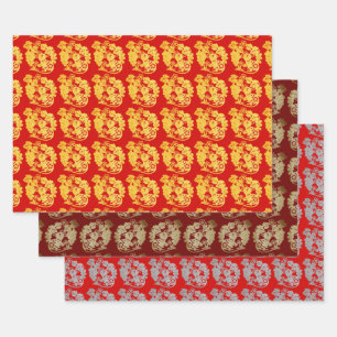 3 WP Chine papier coupé Rat avec raisin Choisir la