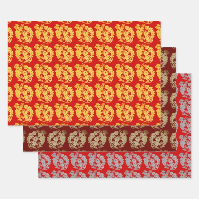 3 WP Chine papier coupé Rat avec raisin Choisir la (Lot)