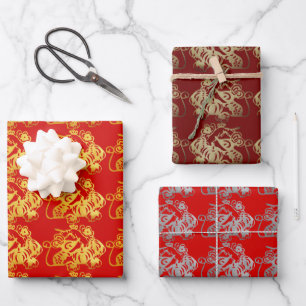 3 WP Chinesischer Papierschnitt Rat mit Frucht Aus Geschenkpapier Set