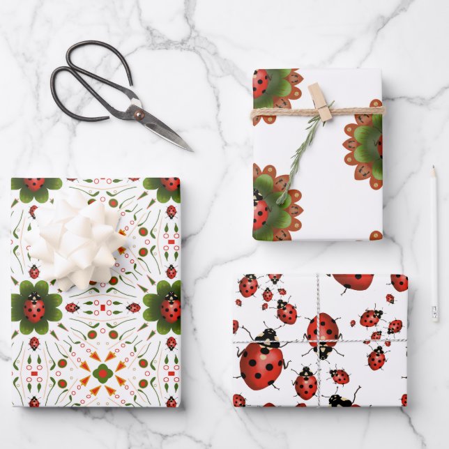 3 X Ladybug Geschenkpapier Set (Vorderseite)