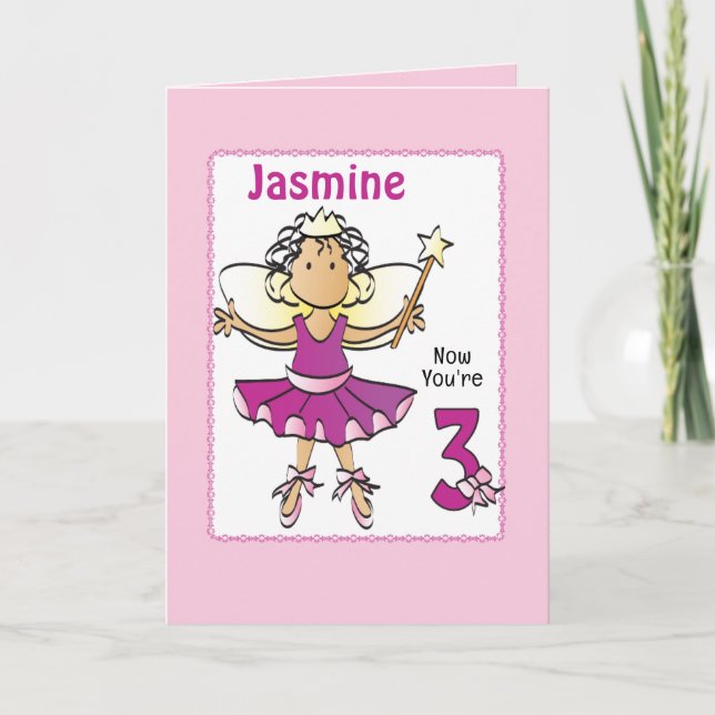 3 Year Old Ballerina Cartoon Ethnic Birthday   Karte (Vorderseite)