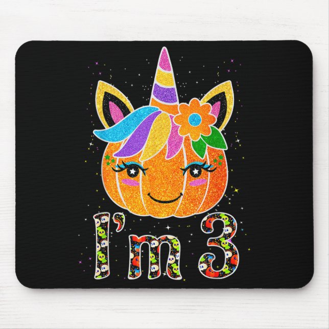 3 Years Old Unicorn Pumpkin Cute Design Birthday H Mousepad (Vorne)