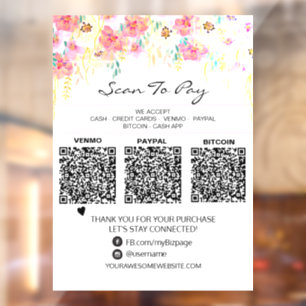 *~* 3 ZAHLUNGEN Scan to Pay QR Floral Fensteraufkleber