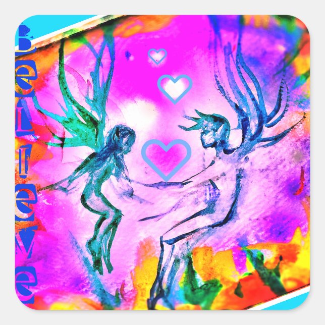 3BELIEVE < 3 FEE quadratischer Aufkleber (Vorderseite)