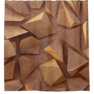 3d Abbildung. Holzdreiecke im Hintergrund Duschvorhang