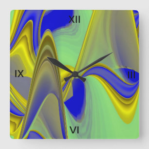 3D Abstrakt in Gelbblau Quadratische Wanduhr