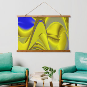 3D Abstrakt in Gelbblau Wandteppich Mit Holzrahmen