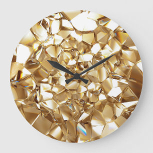 3D-abstrakte Kristall-Goldstruktur. Große Wanduhr