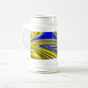 3D-Abstrakte Regenbogenkunst in Gold Gelb Blau Bierglas
