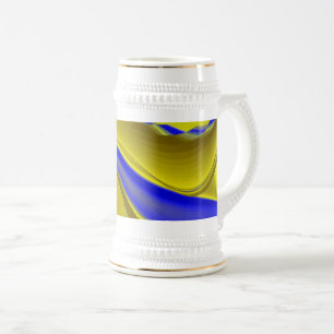 3D-Abstrakte Regenbogenkunst in Gold Gelb Blau Bierglas