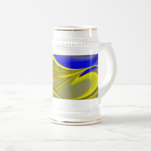 3D abstrakte Regenbogenkunst in Gold Gelb Blau Bierglas