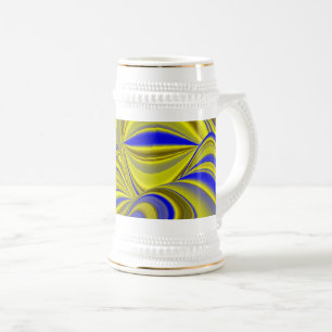 3D-Abstrakte Regenbogenkunst in Gold Gelb Blau Bierglas