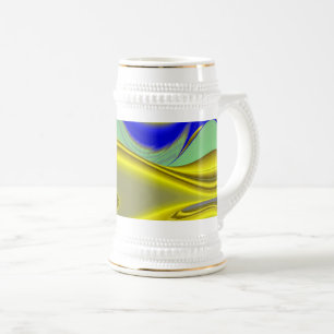 3D-Abstrakte Regenbogenkunst in Gold Gelb Blau Bierglas