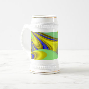 3D-Abstrakte Regenbogenkunst in Gold Gelb Blau Bierglas
