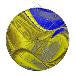 3D-Abstrakte Regenbogenkunst in Gold Gelb Blau Dartscheibe