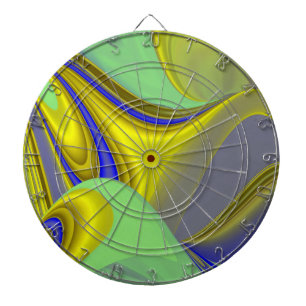 3D abstrakte Regenbogenkunst in Gold Gelb Blau Dartscheibe