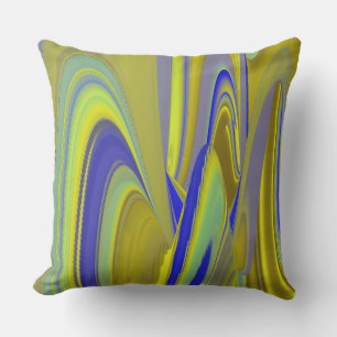 3D-Abstrakte Regenbogenkunst in Gold Gelb Blau Kissen