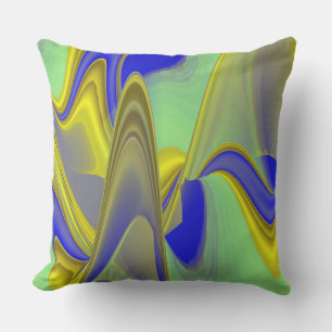 3D-Abstrakte Regenbogenkunst in Gold Gelb Blau Kissen