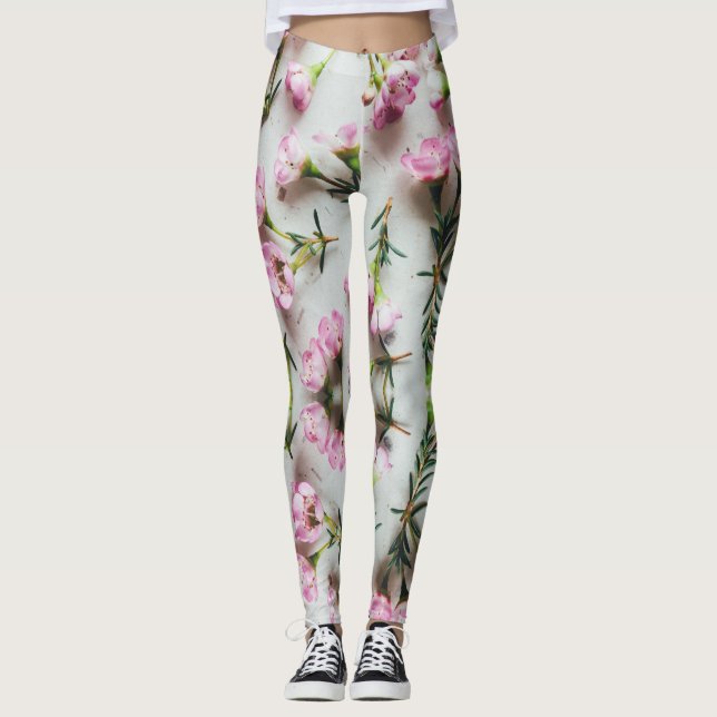 3D Adenium rosa Muster auf weißem Hintergrund Leggings (Vorderseite)