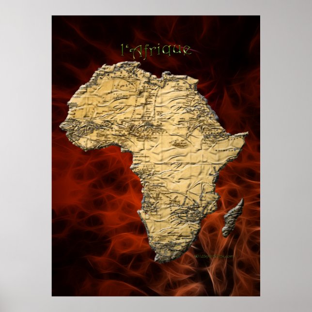 3D AFRICAN MAP Red Fraktal Art Poster (Größer) (Vorne)