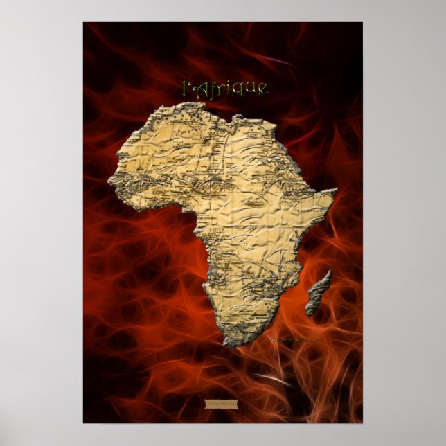 3D AFRICAN MAP Rotes Fraktal Art Poster (Vorne)