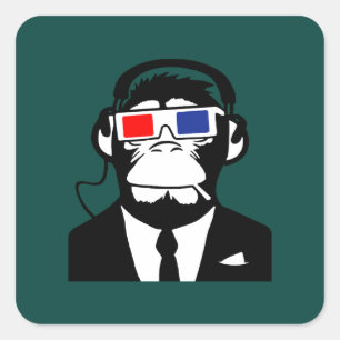 3D Ape Monkey Club Electro Motive Kopfhörer Quadratischer Aufkleber