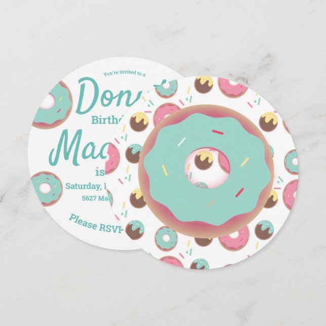 3D Aquamarin und rosa Donut Sprinkle Mix Runde Einladung (Vorne/Hinten)