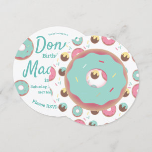3D Aquamarin und rosa Donut Sprinkle Mix Runde Einladung