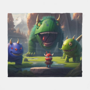3D Art Fantasy World Niedliche Monster Fleecedecke