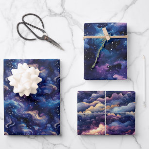 3D Astral Mirage: Mystical Night Sky Design Geschenkpapier Set