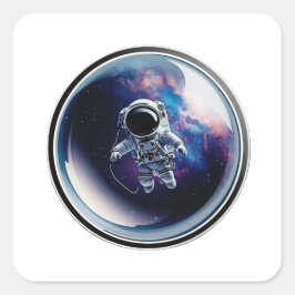 3D-Astronaut im Weltraum-Blasengalaxie-Aufkleber Quadratischer Aufkleber