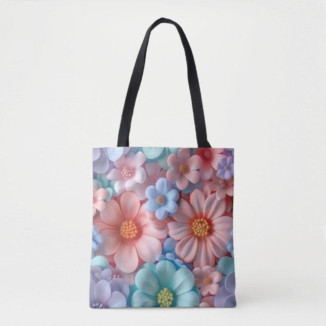 3D Aufgeblasene Pastell-Blume Nahtlose Muster Tasche (Vorderseite)