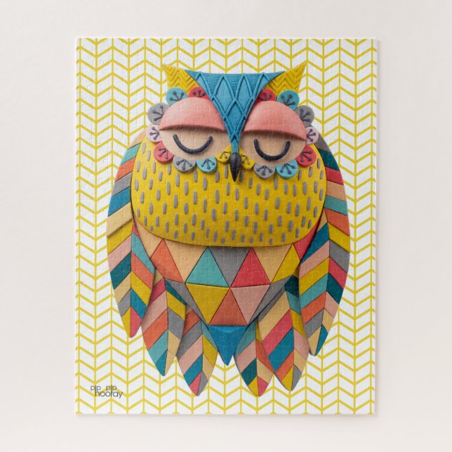 3D-Aztekeneule-Stammesvogel-Musterillustration (Vertikal)