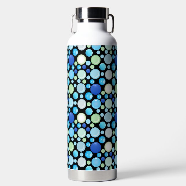 3D-Balls-Muster.01.b Schwarze BG Trinkflasche (Vorderseite)
