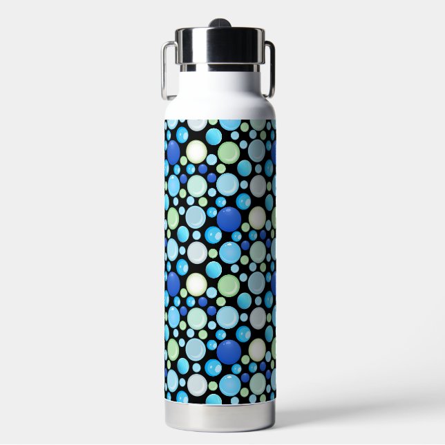 3D-Balls-Muster.01.b Schwarze BG Trinkflasche (Vorderseite)