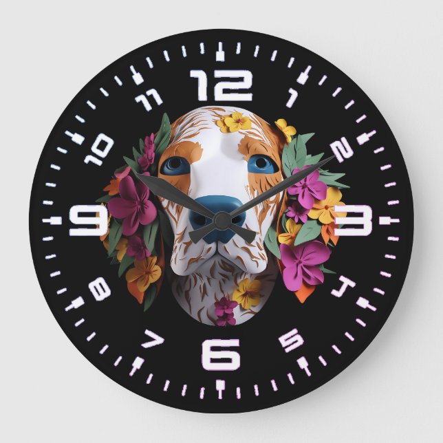 3D-Beagle Große Wanduhr (Vorderseite)