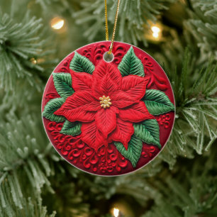 3D bestickt aussehen Poinsettia Winterweihnachtsfe Keramik Ornament