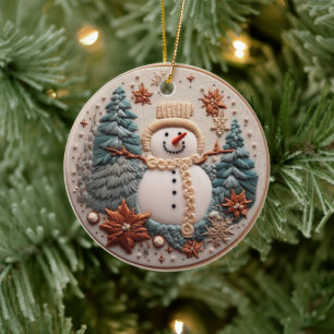 3D bestickt Schneemann Weihnachten Winter Keramik Ornament