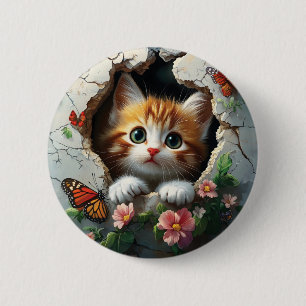 3D-Bild eines niedlichen kleinen Kätzchens, das au Button