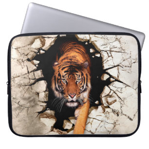 3D-Bild-Tiger kommt aus der zerstörten Wandti Laptopschutzhülle