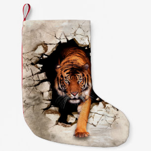 3D-Bildtiger entsteht aus dem zerstörten Wallti Kleiner Weihnachtsstrumpf