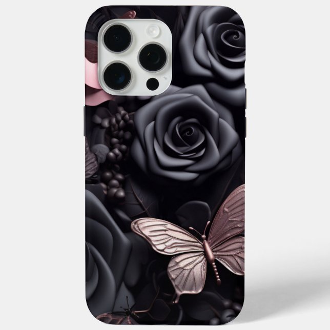 3D Black Rose & Butterfly Case-Mate iPhone Hülle (Rückseite)