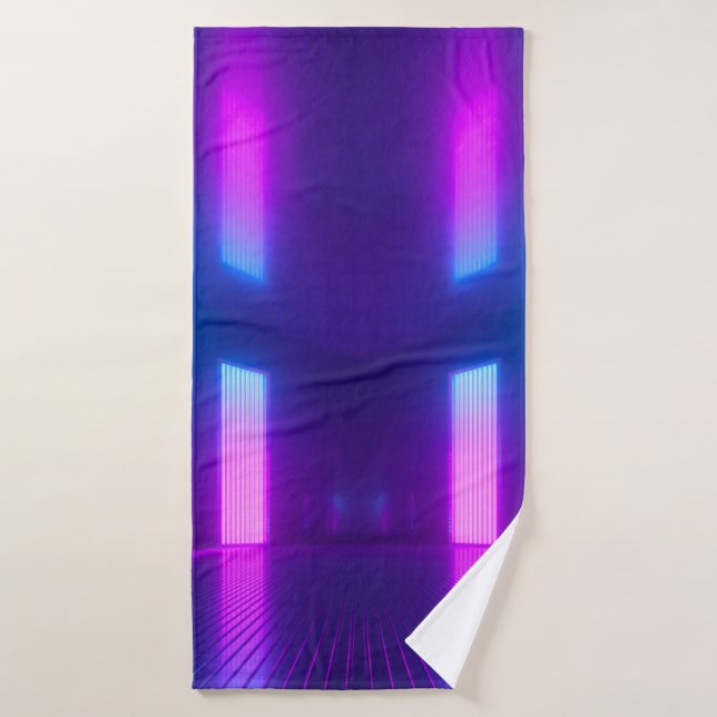 3d, blau-pink violett neon abstrakter Hintergrund, Badehandtuch (Badehandtuch)